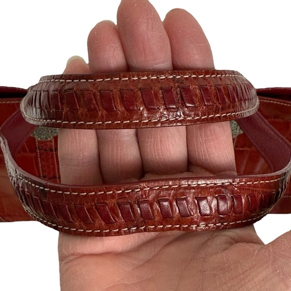 Y2K Brighton Red Croc-Embossed Leather Shoulder Bag with Signature Heart Charm - Picture 8 of 15